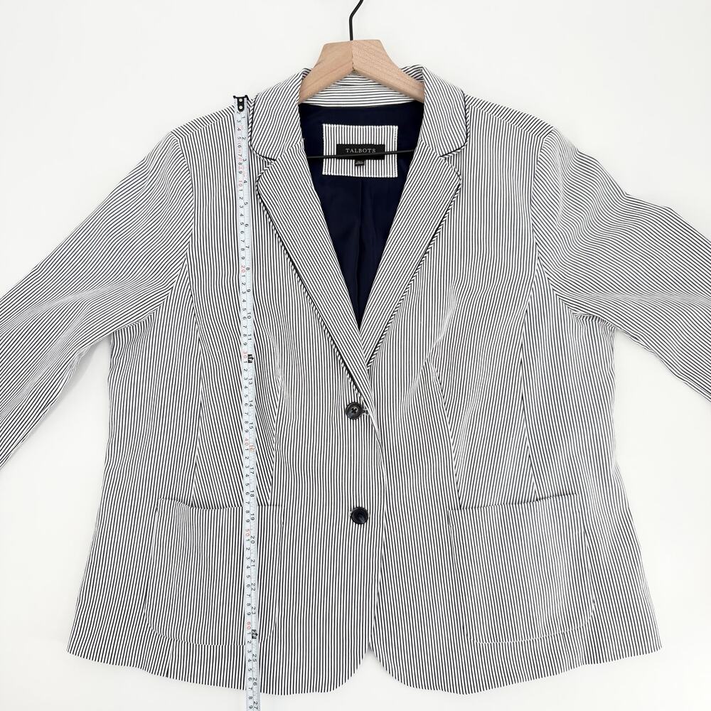 Talbots Navy White Stripe Blazer 16 Plus EUC Seersucker Nautical Coastal Career - Picture 5 of 13